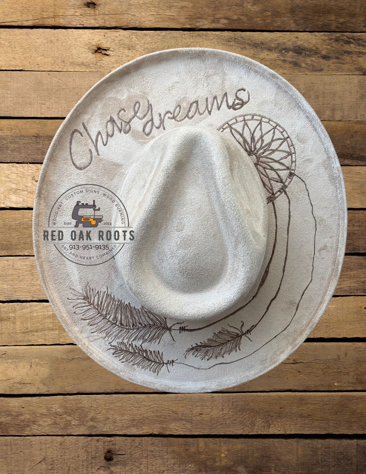 “Chase Dreams” wide, pencil-brim fedora