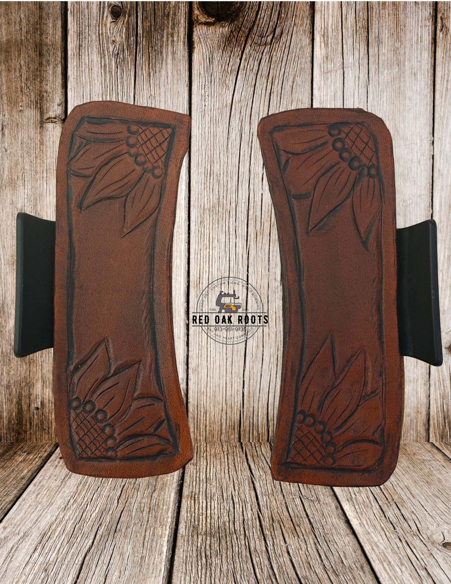 4” Sunflower hand-tooled hair claw clip