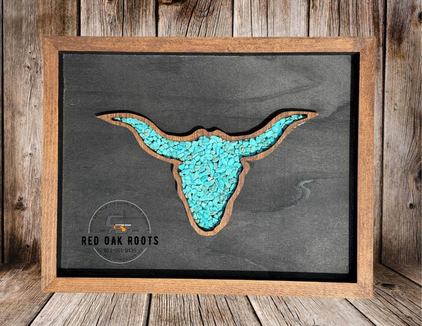 Longhorn with inlay turquoise 11”x14