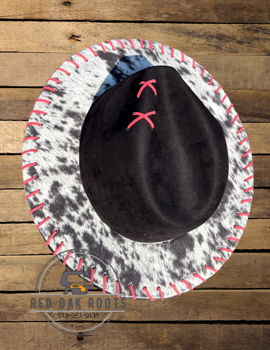 Cow print laced short brim Fedora