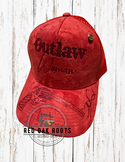 “Outlaw Woman” hand-burned SnapBack