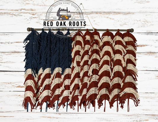 American flag macramé wall hanger 24”x18”